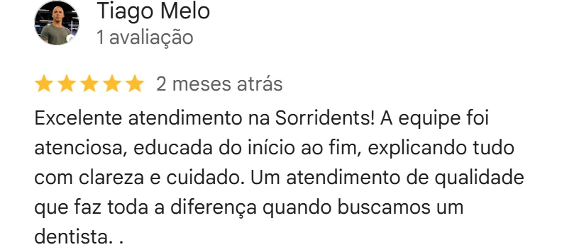 Avaliação cinco estrelas no Google da unidade Casa Verde