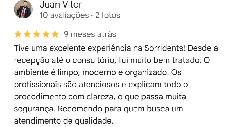 Avaliação cinco estrelas no Google da unidade Brasilândia