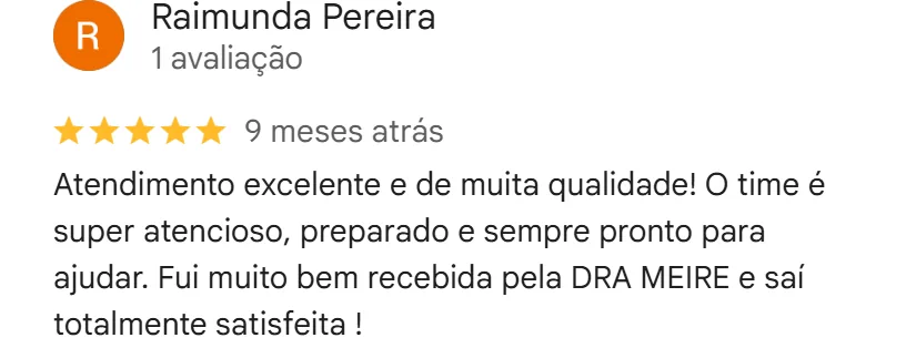 Avaliação cinco estrelas no Google da unidade Casa Verde