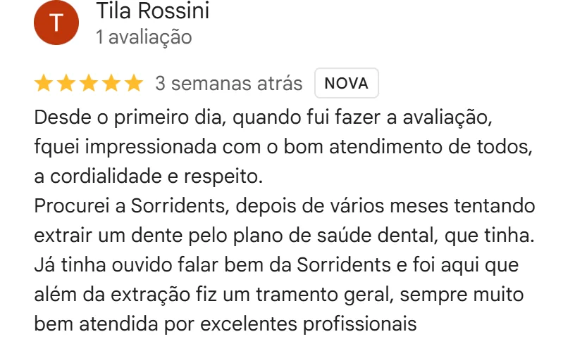 Avaliação cinco estrelas no Google da unidade Freguesia do Ó