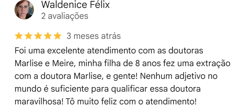 Avaliação cinco estrelas no Google da unidade Vila Nova Cachoeirinha