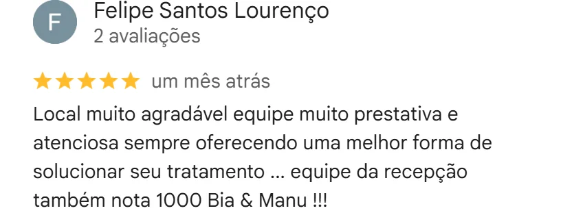 Avaliação cinco estrelas no Google da unidade Vila Rica