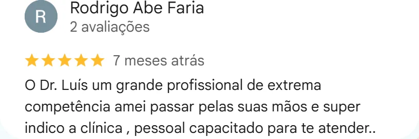 Avaliação cinco estrelas no Google da unidade Casa Verde